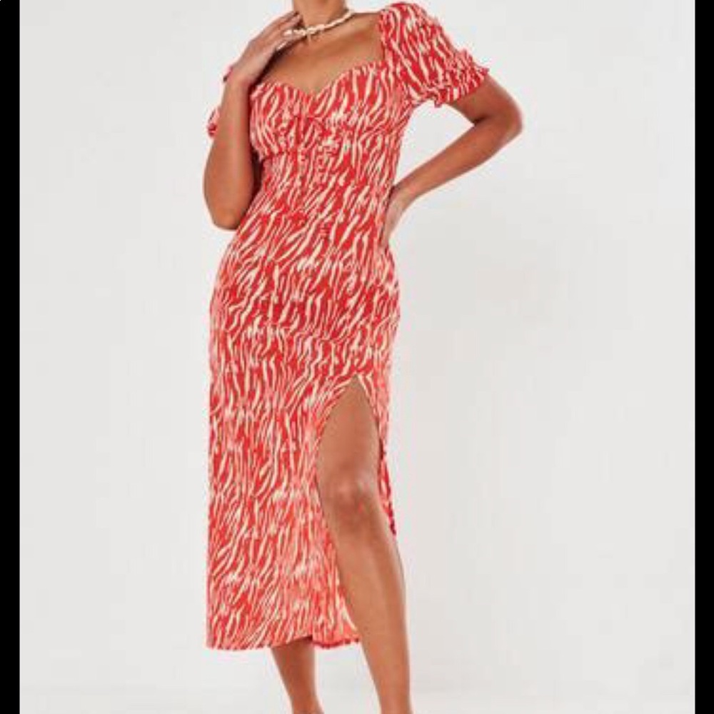 COPY - Misguided orange zebra milkmaid midi dress…
